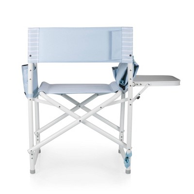 Light Blue Striped Aluminum Camping Director's Chair with Side Table
