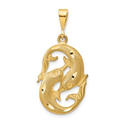 Black Bow Jewelry 14k Yellow Gold Large Pisces the Fish Zodiac Pendant