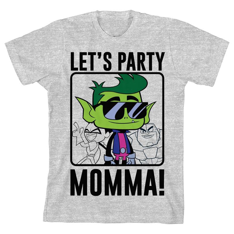 Teen Titans Go! Let's Party Momma! Boy's Heather Grey T-shirt, 1 of 4