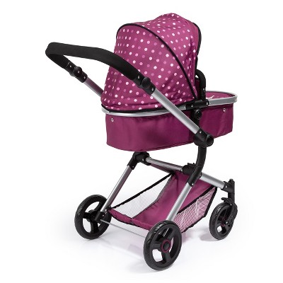 Dark Pink Adjustable Handle Modern Doll Pram