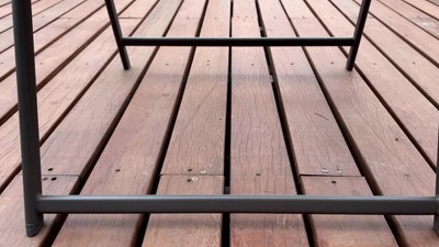 Brown Steel and Glass 5-Piece Patio Dining Set with Umbrella Hole