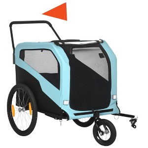 Skyzone 2-in-1 Pastel Blue Dog Bike Trailer & Stroller for Large Dogs up to 66 lbs with Hitch, - 1 of 4