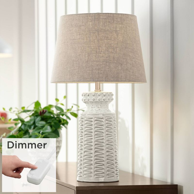 360 Lighting Helene Country Cottage Table Lamp 26" High Cream White Ceramic with Table Top Dimmer Tan Linen Drum Shade for Bedroom Living Room Kids, 2 of 9