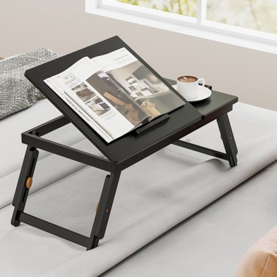 Adjustable Black Bamboo Laptop Desk with Drawer and Cooling Holes