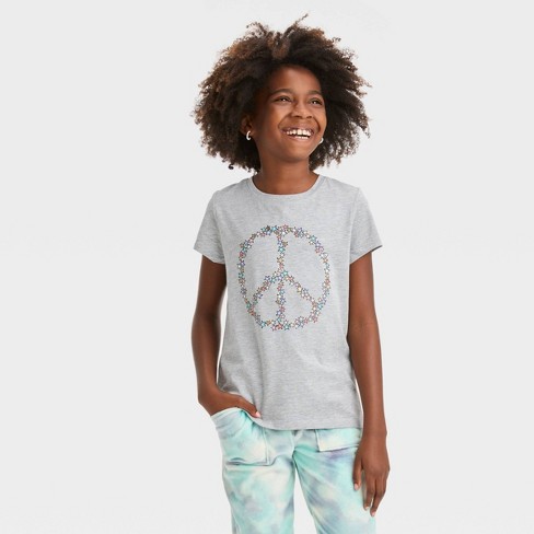 Girls' Short Sleeve 'star Peace Sign' Graphic T-shirt - Cat & Jack™ Heather  Gray : Target