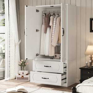 Buenhomino Armoire Wardrobe Closet with 2 Drawers & 2 Door, Armoires and Wardrobe with Hanging Rod, Wardrobe Cabinet for Bedroom - 1 of 4