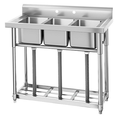 Stainless Steel Sink, Commercial Kitchen Prep & Utility Sink Free Standing 3-Compartment with Shelf