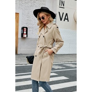 Women's Double Breasted Long Trench Coat Windproof Classic Lapel Slim Overcoat with Belt - 1 of 4