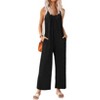 Ekouaer Sleeveless Womens Jumpsuits Ribbed Adjustable Spaghetti Strap Loose Long Pants Romper Jumpsuit - 2 of 4