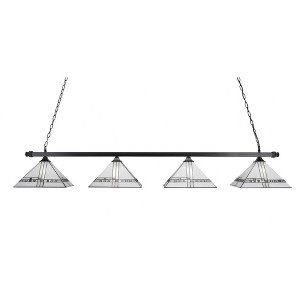 Toltec Lighting Square 4 - Light Island Pendant Light in  Matte Black with 14" New Deco Art Glass Shade - 1 of 1