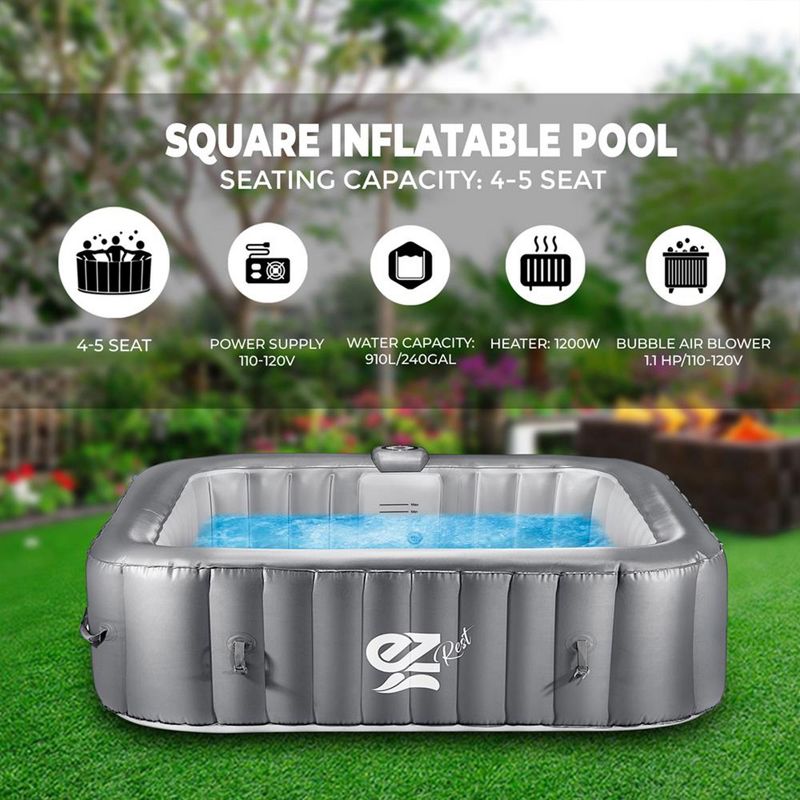SereneLife Outdoor Portable 6 Person Inflatable Square Heated Spa Hot Tub Spa with 130 Bubble Jets, Filter Pump, Remote Control, and LED Lights, 2 of 7