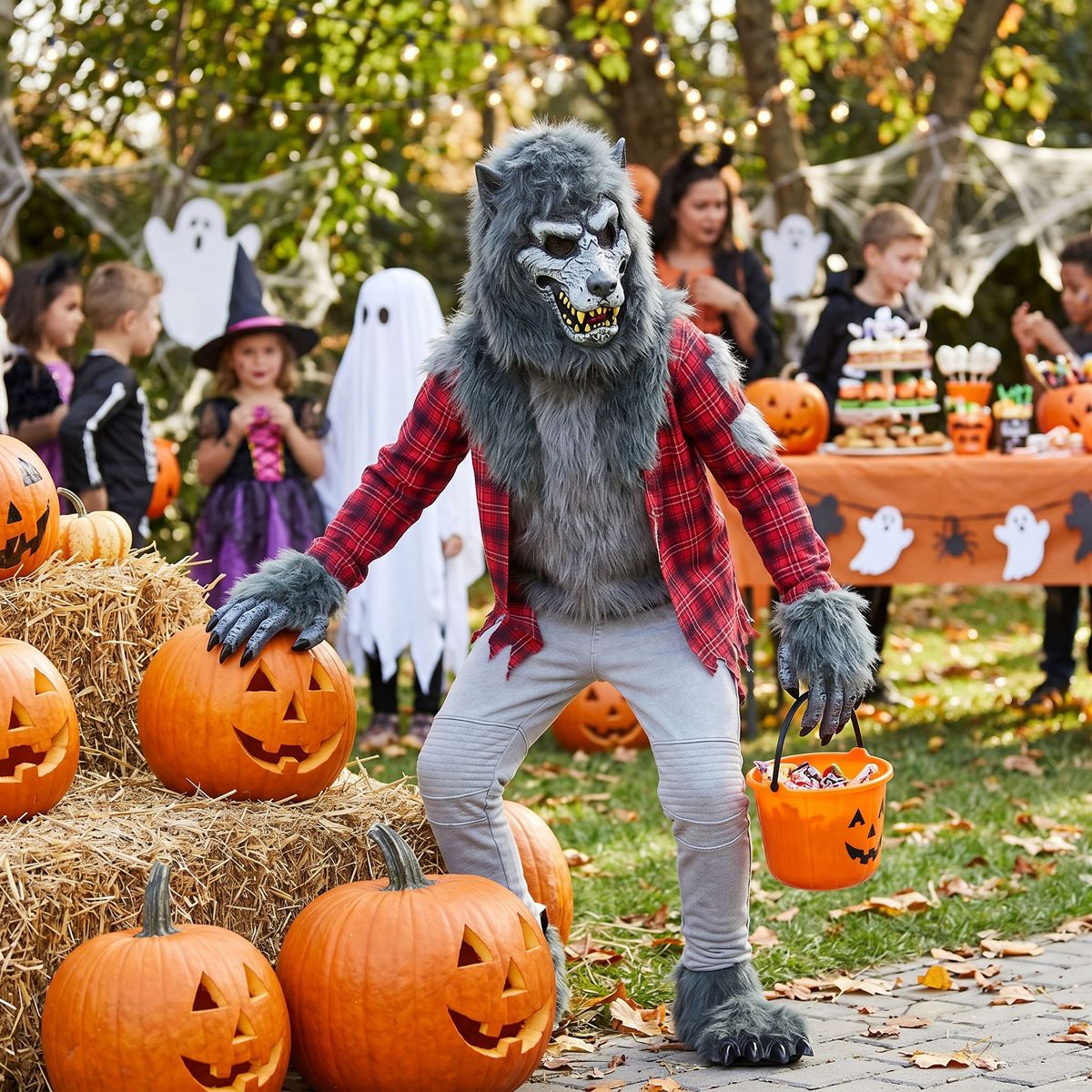 Joyfy Halloween Costume Wolf Suit for Boys, Toddlers wolf costume with Torn Shirt, Mask, Gloves & Claws-Monster Cosplay for Kids Halloween Party - thumbnail 5