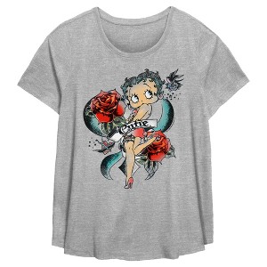 Women's Betty Boop Cutie Rose Tattoo T-Shirt - 1 of 3