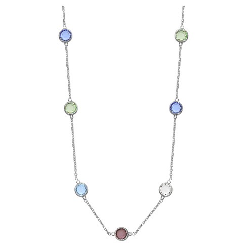 Station Necklace in Silver Plate with 7 Clear Bezel Set Crystals from  Swarovski (18