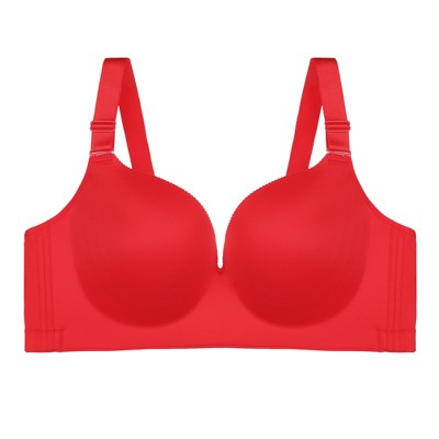 Agnes Orinda Women's Plus Size Wirefree Push-up Racerback Comfort Bra Full  Coverage Bras Glamour Red 42D
