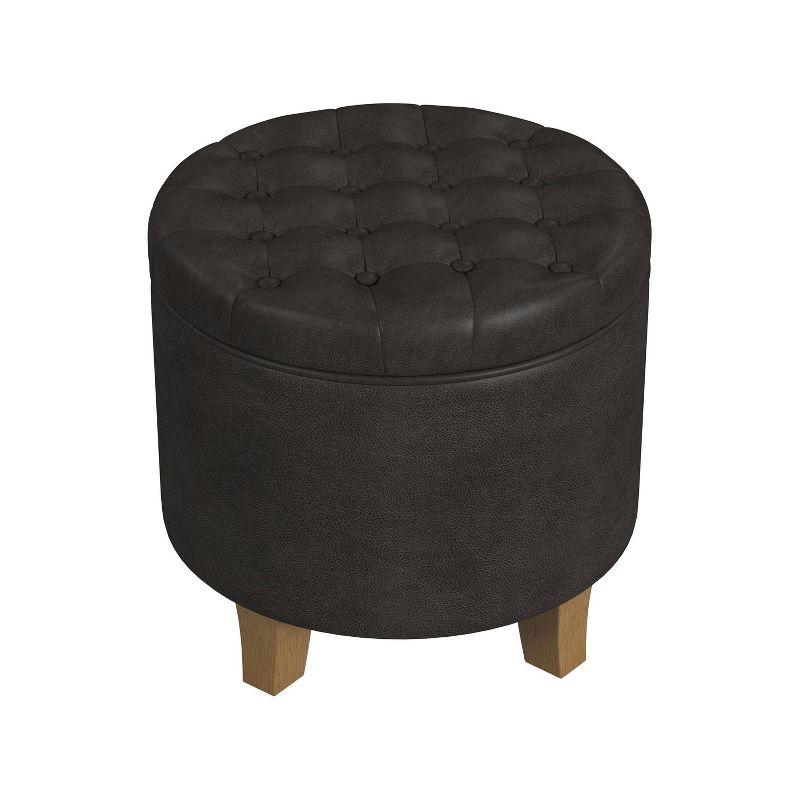 Round Storage Ottoman Faux Leather - HomePop, 3 of 12
