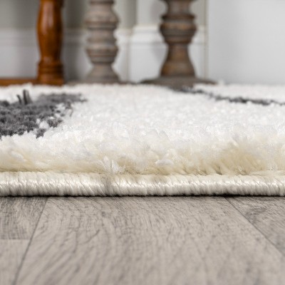 Alaro White and Gray Striped Shag Area Rug