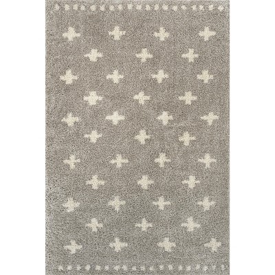 Gray and Ivory Geometric Shag Area Rug, 3x5 Feet