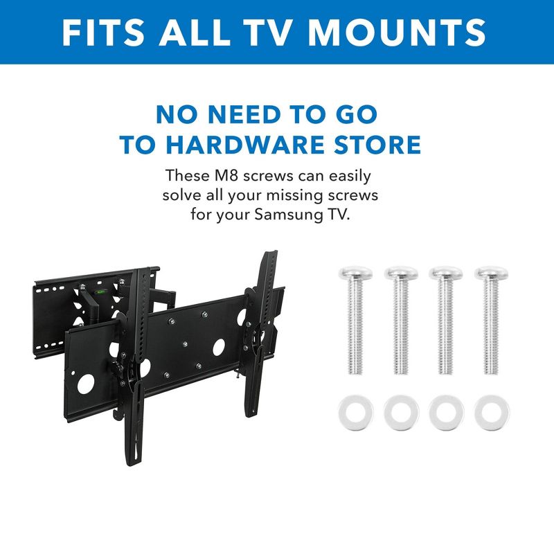 Mount-It! M8 Screws for Samsung TV For M8 x 45mm, Pitch 1.25mm, Stainless Solid Steel Screw Bolts for Wall Mounting | Samsung 7, 8 9 Series Compatible, 5 of 8