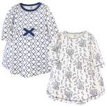 Touched by Nature Baby and Toddler Girl Organic Cotton Long-Sleeve Dresses 2pk, Blue Elephant