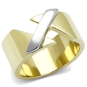 Slickblue Two-Tone IP Gold Ring, No Stone, Designer Stainless Steel, Minimalist Style, Yellow, Sizes 5-10 - 1 of 4