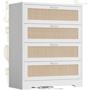 Jojoka 4 Drawer Chest of Drawers with Rattan Panels and Wood Top, Slim Storage Dresser for Bedroom and Entryway - 1 of 4