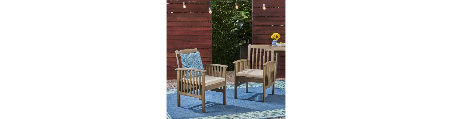 Lyngins 2-Piece Acacia Wood Outdoor Accent Chair with Cushions– Weather-Resistant Frame, Classic Slat Patio ArmChair, Outdoor Dining Chair Set, Gray