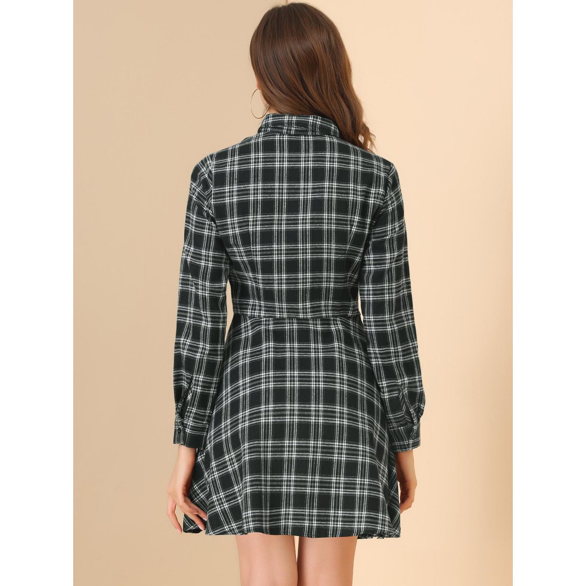 Женские платья INSPIRE CHIC Women's Plaid Button Down Cotton Mini A-Line Shirt Dress Black Medium — фото 4