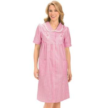 Collections Etc Collections Etc. Gingham Women's Robe with Floral Accents, Snap-Front Closure and Lace Trim