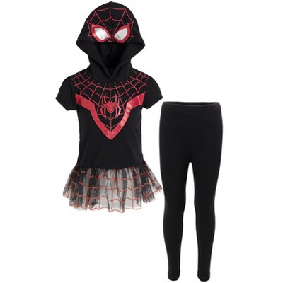 Marvel Spider-Man Miles Morales Toddler Girls Cosplay Graphic T-Shirt Dress  and Leggings Outfit Set Black 2T