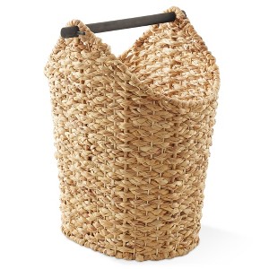 Casafield Toilet Paper Roll Holder Storage Basket with Wood Bar, Woven Water Hyacinth Wicker Bathroom Tissue Storage Organizer - 1 of 4