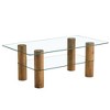 CAVINAS Coffee Tables for Living Room Modern Double-layer Transparent Tempered Glass Coffee Table with Wooden MDF Decorative Columns - 2 of 4