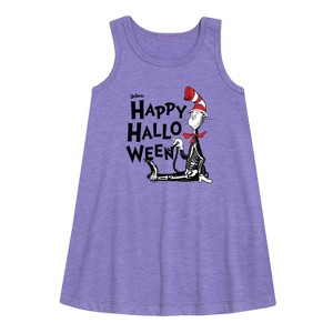 - Dr. Seuss - Cat in the Hat Happy Halloween Skeleton Cat Graphic Sleeveless Aline Dress - 1 of 3