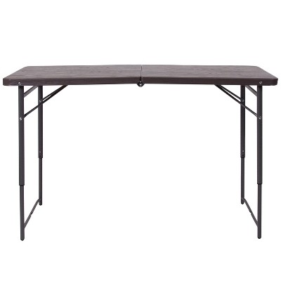 Adjustable Gray Metal and Brown Plastic Bi-Fold Portable Table