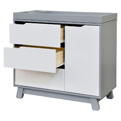 Gray and White 3-Drawer Changer Dresser with Removable Tray