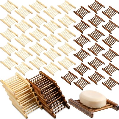 Attop 50-Piece Bamboo Wood Soap Holders Bulk – 4.72x3.35x0.7 Inch Self-Draining Trays (Charcoal Gray & Wood Color)
