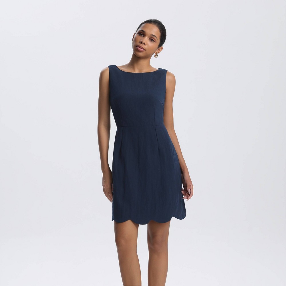 Women's Open Back Scalloped Mini Shift Dress - A New Day™ Navy Blue M