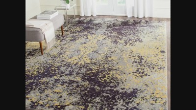 Square Gray and Yellow Abstract Synthetic Area Rug