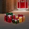 Northlight Set of 3 LED Lighted Green, Gold and Red Snowy Gift Boxes Outdoor Christmas Decorations - 2 of 4