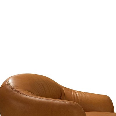 66" Cognac Brown Leather Pillow Back Loveseat with Metal Legs