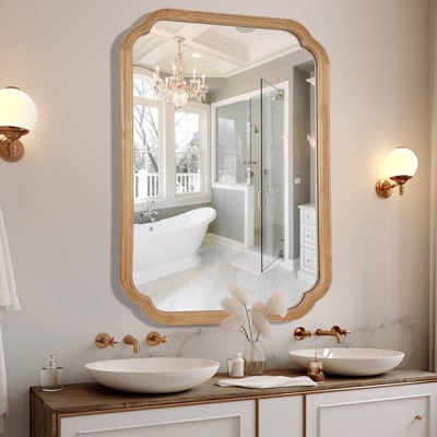 Natural Wood Scalloped Edge Wall Mirror 30" x 40"