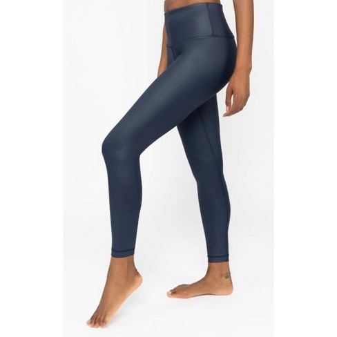 90 Degree By Reflex Interlink Faux Leather High Waist Cire Ankle Legging -  Dark Navy - X Large