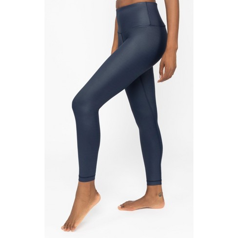 90 Degree By Reflex Interlink Faux Leather High Waist Cire Ankle Legging -  Dark Navy - Small : Target