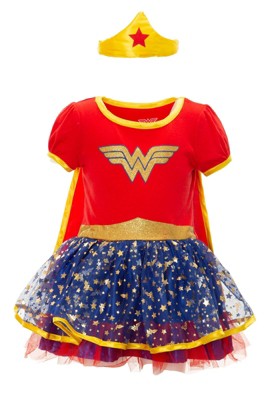 Warner Bros. Justice League Wonder Woman Girls Cosplay Tulle Costume Dress Cape and Headband  Infant to Big Kid