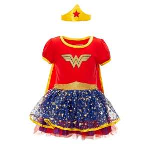 Warner Bros. Justice League Wonder Woman Girls Cosplay Tulle Costume Dress Cape and Headband  Infant to Big Kid - 1 of 4