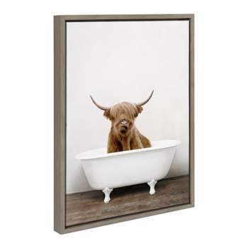 Kate and Laurel Sylvie Highland Cow in Tub Color Framed Canvas by Amy Peterson Art Studio