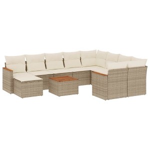 vidaXL 11 Piece Patio Sofa Set with Cushions - Beige Poly Rattan - 1 of 4