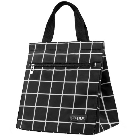 JASMODER Black White Race Checkered Flag Insulated Lunch Box Bag Portable  Lunch Tote For Women Men And Kids
