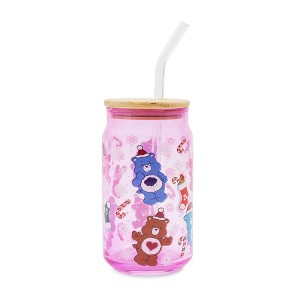 Silver Buffalo Care Bears Holiday Glass Tumbler With Bamboo Lid and Straw | Holds 16 Ounces - 1 of 4