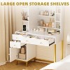 Acekool Vanity Desk with Lighted Mirror, Power Outlet, 3-Color LED, 3 Drawers, Cabinet & Open Shelves, Makeup Dressing Table, White - 2 of 4